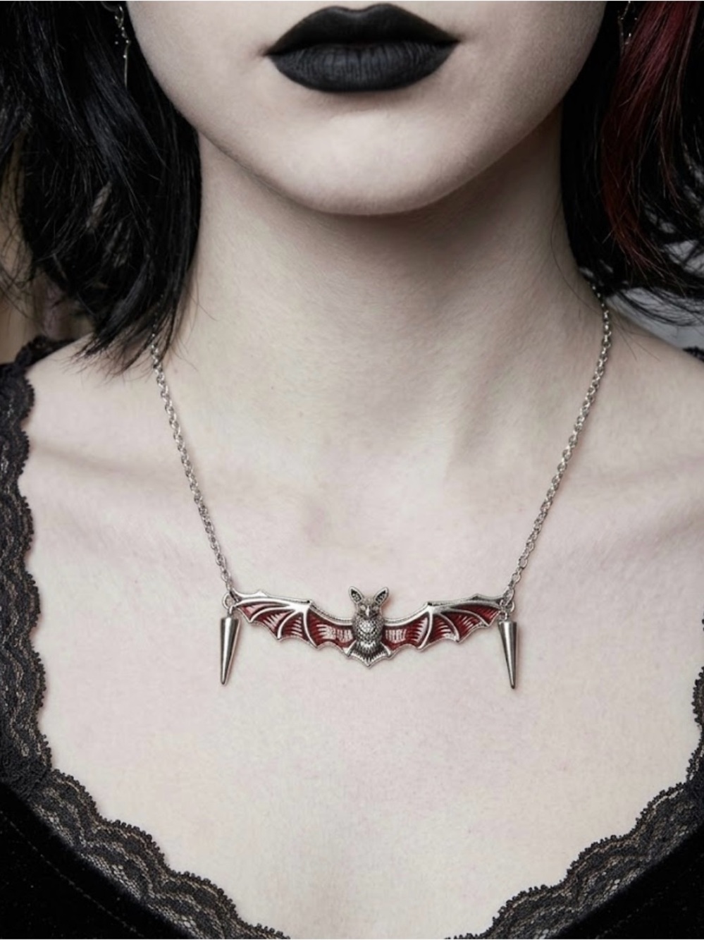 Hand Crafted Red Gothic Bat Pendant Necklace